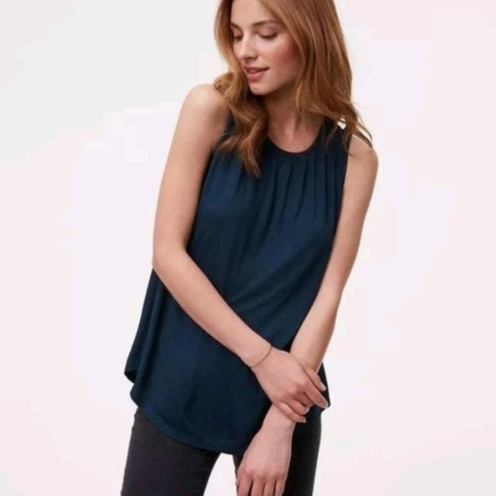 LOFT | Shirred Swing Shell Top Dark Teal